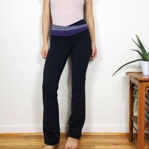 Lululemon Astro Pant Wide Leg Leggings Criss Cross Black Purple Waist 28"
